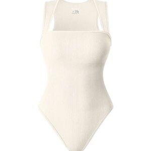 OQQ Cream Ribbed Bodysuit